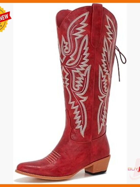 Shoes - Wide Calf Knee High Cowboy Boots Adjustable Lace Up Plus Size Western